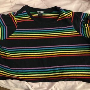 Hot Topic Black Tee with Rainbow Stripes